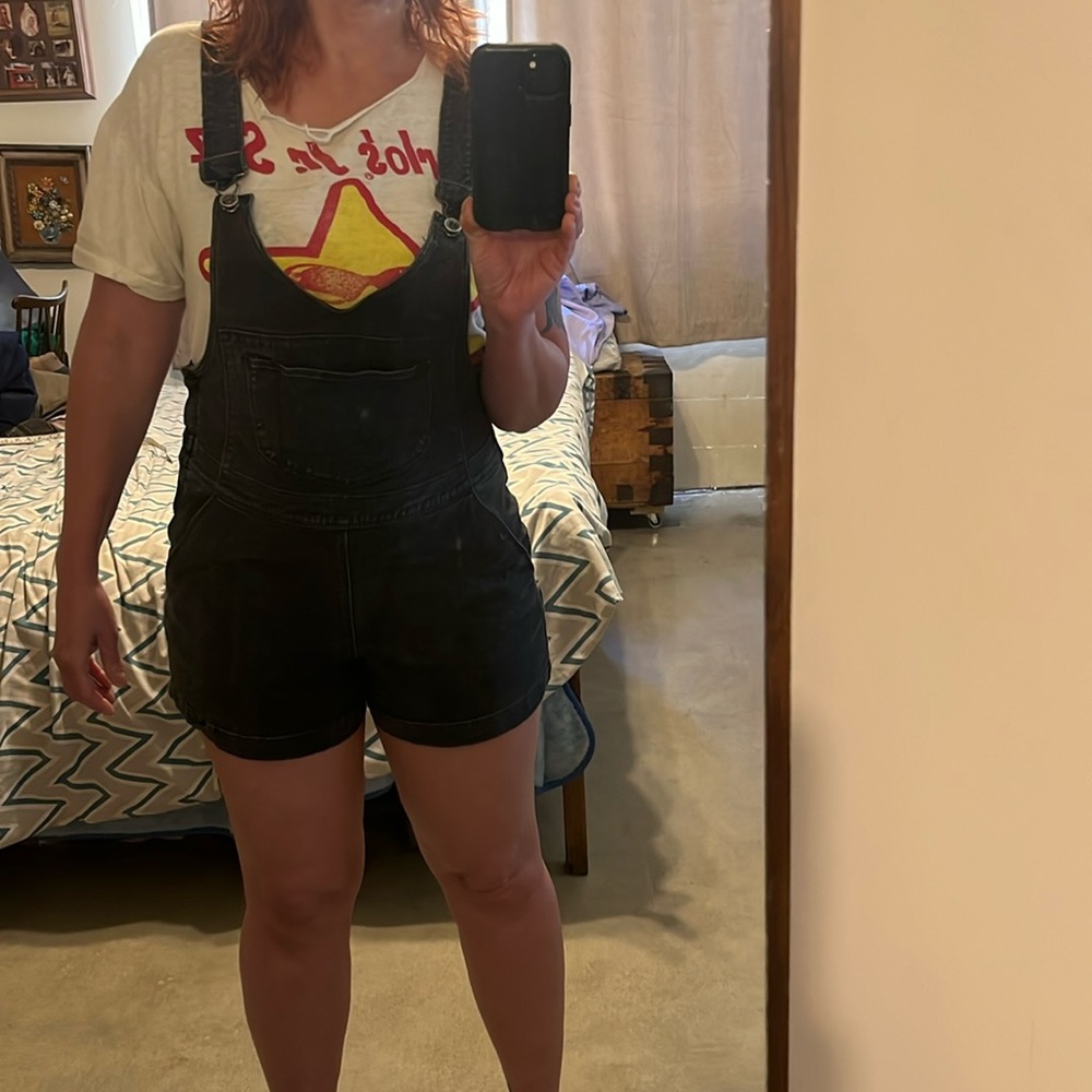 Cute stretch denim Alexa Chung for madewell overall shorts